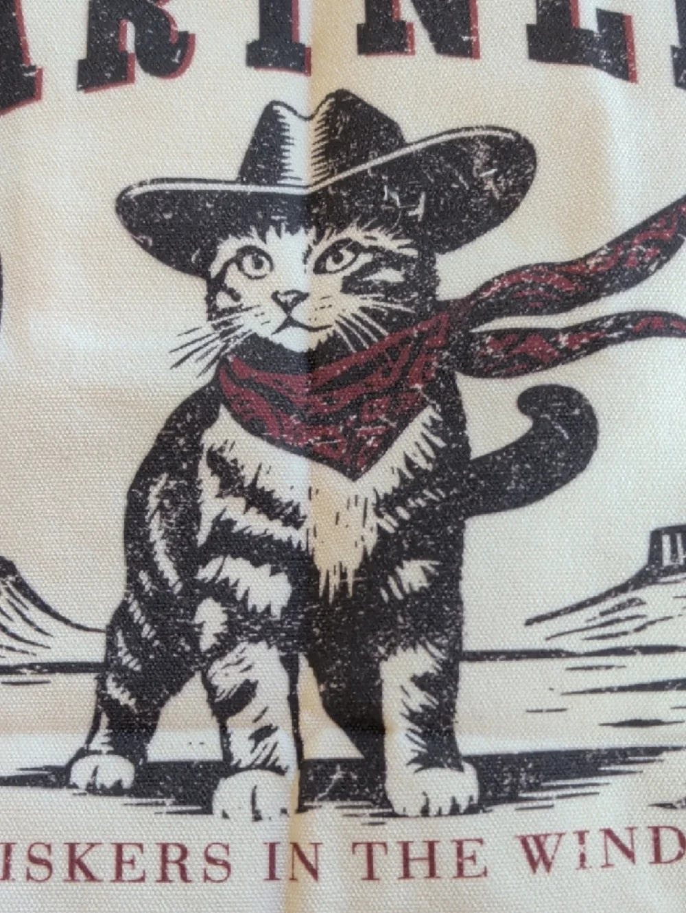 Meowdy Partner Beige Tote Bag with Red Accents